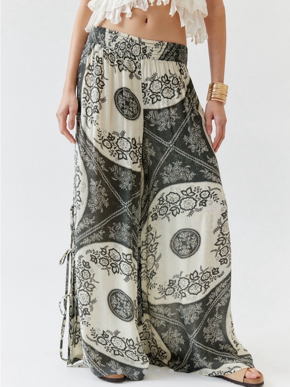 BRAND NEW Urban Outfitters Tied Up Gauze Wide Leg Pants - Picture 2 of 5